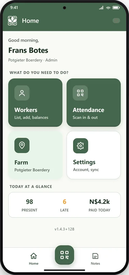 ForceAgri mobile app home screen