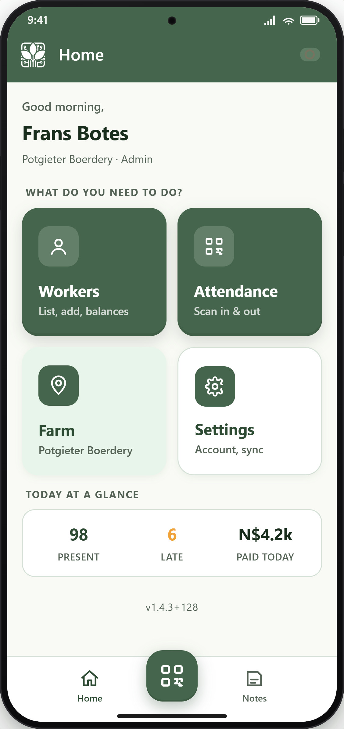 ForceAgri mobile app — Home